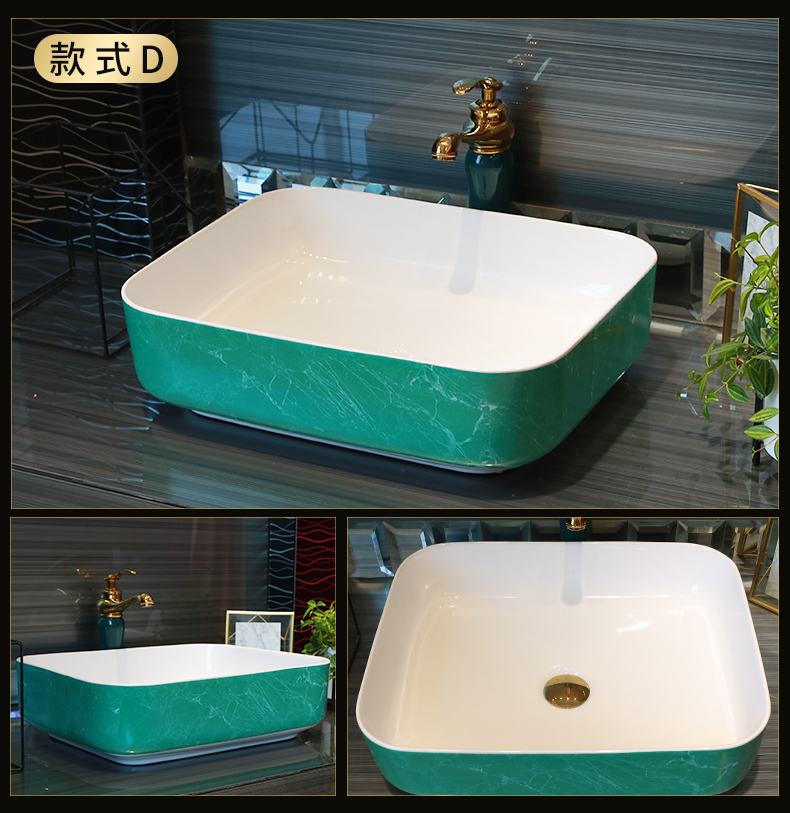 Gold cellnique square household ceramics basin stage basin sink marble balcony toilet art basin