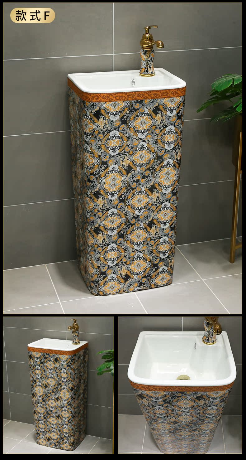 European ceramic column basin vertical integrated art pillar lavabo floor toilet lavatory sink