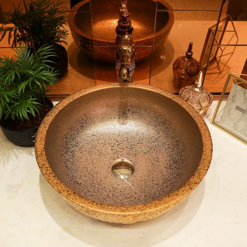 Gold cellnique stage basin circular jingdezhen ceramic toilet lavatory sink carved golden I and contracted