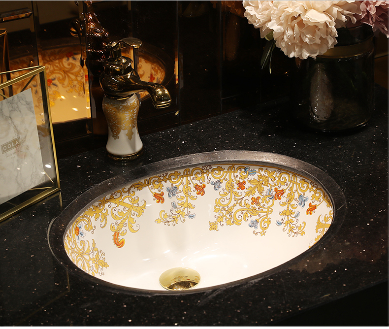 Golden undercounter lavabo embedded ceramic oval small size toilet basin is the basin that wash a face