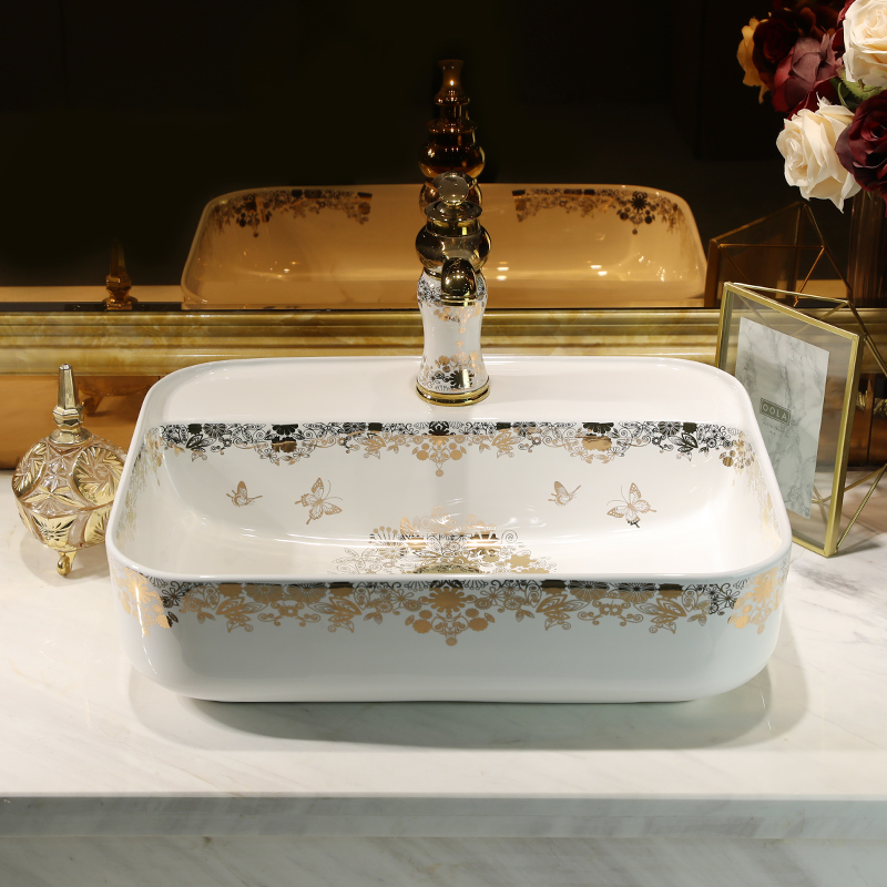 Wash basin ceramic toilet lavatory art stage fangyuan diamonds lavabo mesa household butterfly