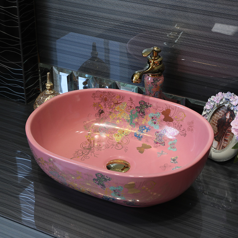 Gold cellnique ceramic lavatory fashion art basin bathroom toilet pink stage basin sink household