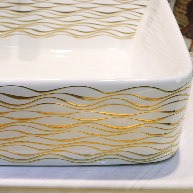 Gold cellnique rectangle lavabo ceramic art basin sink bathroom washs a face plate of all rivers run into sea