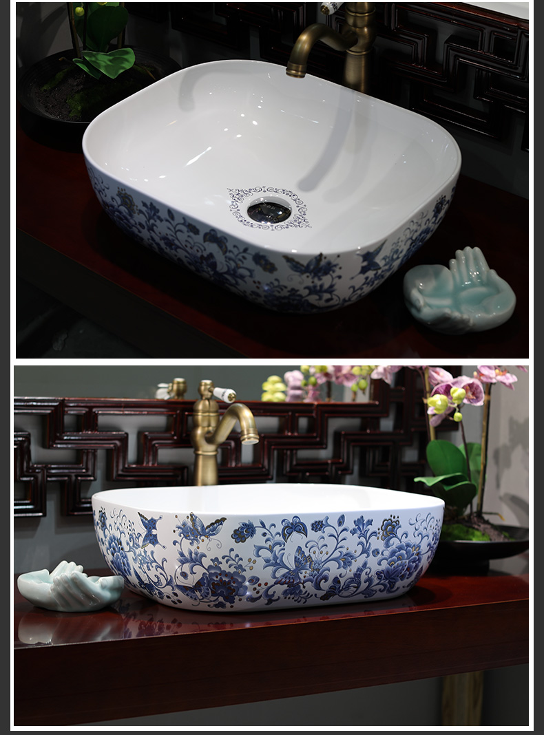 Gold cellnique basin that wash a face hand on the plate of jingdezhen ceramic lavabo lavatory bath art basin of a rectangle