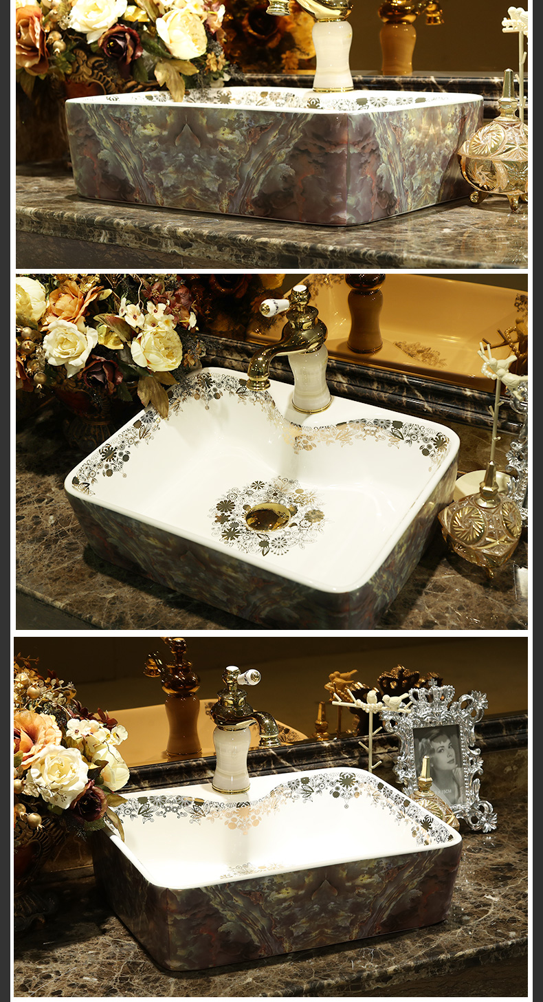 Gold cellnique jingdezhen ceramic lavatory bath art basin of Chinese style antique table face basin rectangular stone, jade