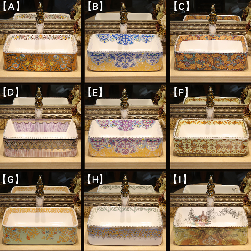 Gold cellnique ceramics stage basin rectangle lavatory washbasins European art basin bathroom sink