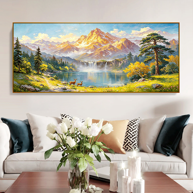 2026 New Style Dafen Hand-Painted Oil Painting Golden Mountain Treasure Basin Landscape Decorative Painting for Living Room Wall Decoration Welcoming Pine Tree