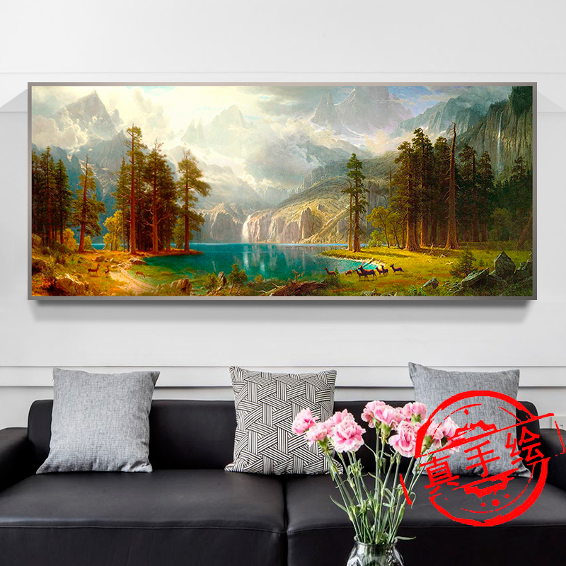 Living room sofa Background wall hanging painting modern minimalist decoration painting European-style landscape painting scenery oil painting hand painted light extravagant