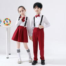 Childrens straps costumes primary and secondary school students boys red dresses girls recitation performance costumes