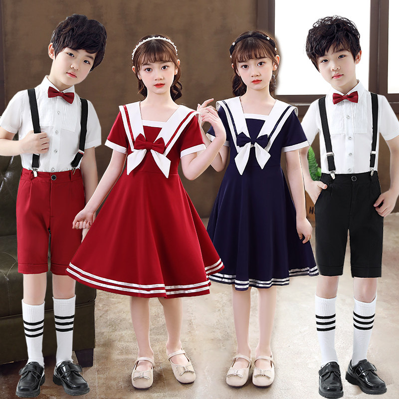 Children Play Out Girls Graduation Gown Dance Dresses Elementary School Kids Big Chorus Boys Poetry Recital Performance Costumes