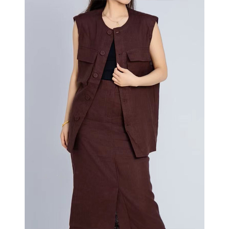 High-End Linen Vest Suit for Women, This Year's Popular and Super Beautiful Red Sleeveless Jacket and Skirt Two-Piece Set