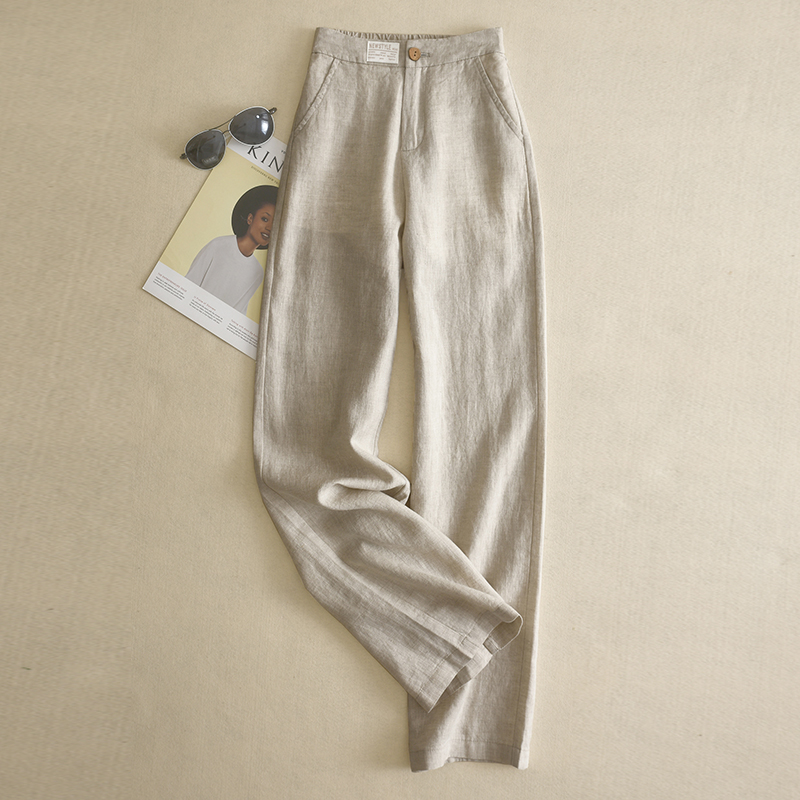 Linen wide pants 2022 spring new long pants women Fashion loose cotton numb with high waist straight cylinder pants