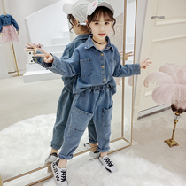 Children's clothing girls autumn denim set 2021 new foreign style fashionable Chinese children Korean children autumn two-piece set