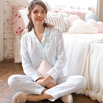 Summer pure cotton gauze moon clothing spring and autumn pregnant women pajamas after birth feeding maternal lactation suit