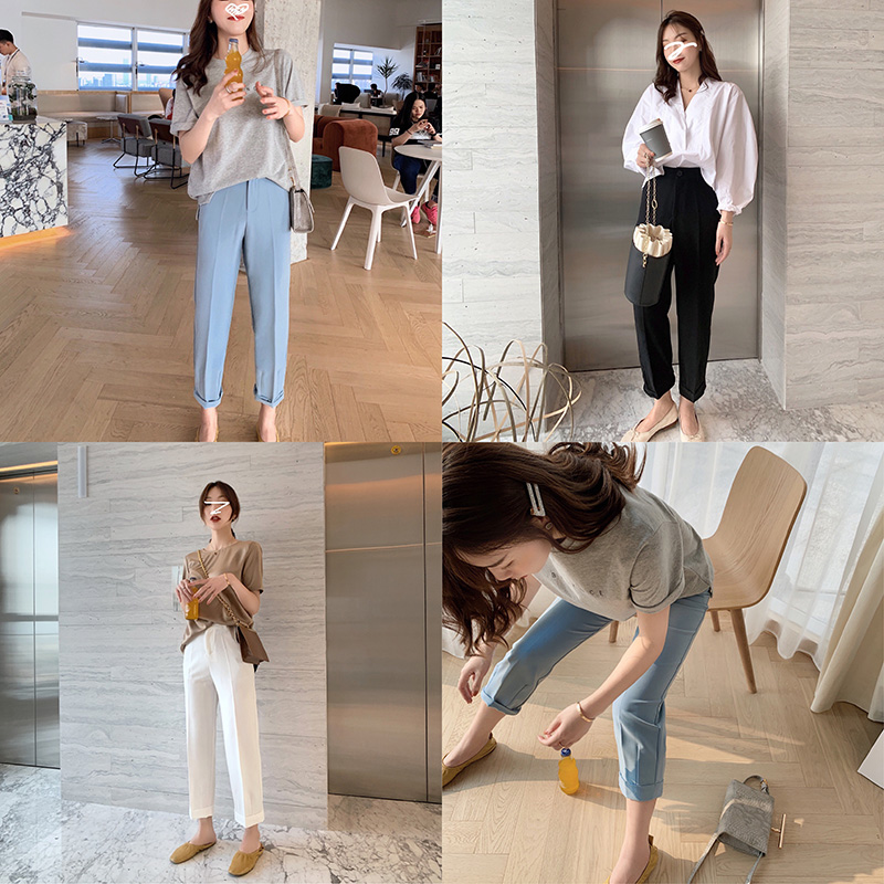 Phóng đại Lady 2019 Summer mới cao eo Heights Straight Pants Nine-Point Loose-fitting Slim Suit quần Mang nữ