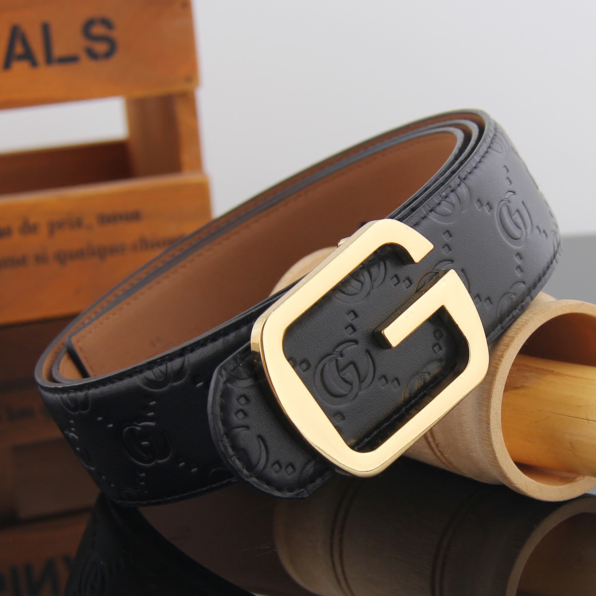 Ai Lanbao personalized embossed first layer cowhide men's leather belt leather Frosted cowhide belt youth Korean casual