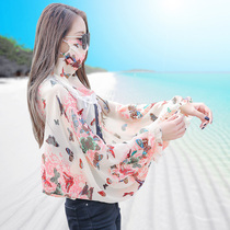 Summer sunscreen shawl silk scarf womens chiffon shirt cycling driving UV protection neck mask integrated sunscreen clothing