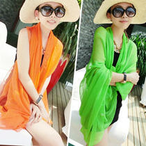 Summer solid color sunscreen silk scarf women seaside beach towel long spring and autumn shawl scarf scarf autumn and winter chiffon