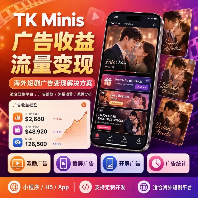 Tk Short Drama Iaa Mini-Program System Development, Tk Short Drama Game Multi-Language Development, Iap Source Code Package for Overseas Release