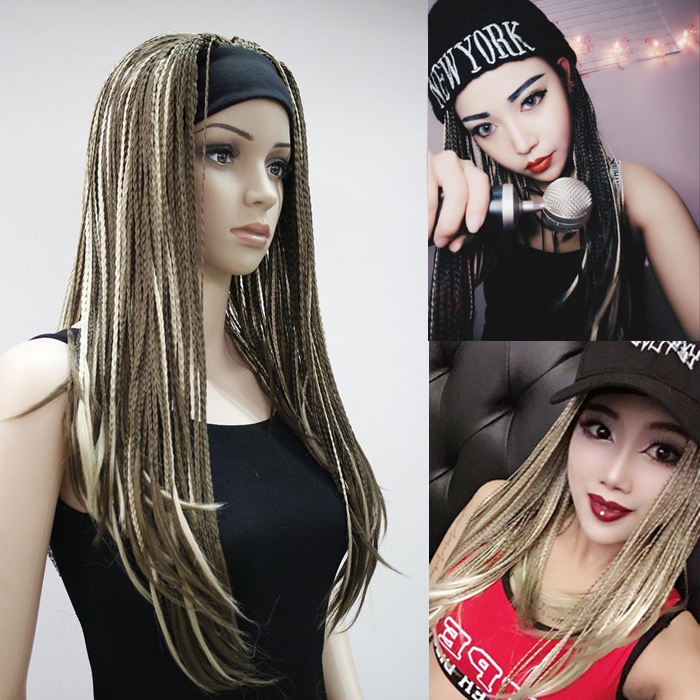 Wig with Dreadlocks, Gradient Hairband, Integrated Hip-Hop Style, Internet Celebrity, Realistic European and American Style, Ready-To-Wear Full Head Wig with Small Braids