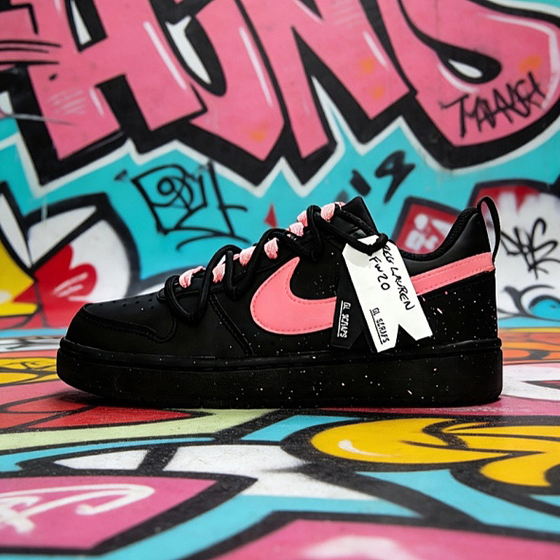 Nike/Nike Courtborough Custom Sneakers Pink Rose Princess Women's Versatile Black and Pink Low-Top Sneakers