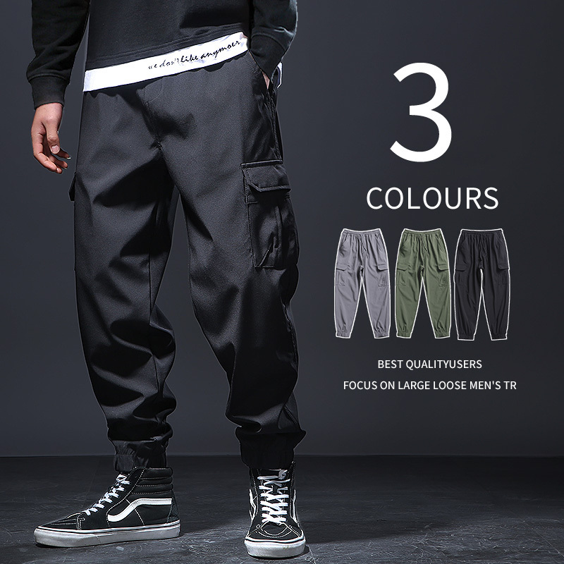 Men's Loose-Fitting Casual Cargo Pants with Multiple Pockets, Plus Size, for Big and Tall Individuals, Suitable for Autumn and Spring Outdoor Activities, Lightweight Style Men's Loose-Fitting Casual Cargo Pants with Multiple Pockets, Plus Size, for Big and Tall Individuals, Suitable for Autumn and Spring Outdoor Activities, Lightweight Style