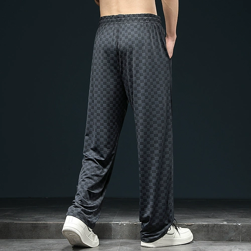 Шелковые шахматы, спортивные летние ультратонкие штаны, свободный прямой крой, большой размер