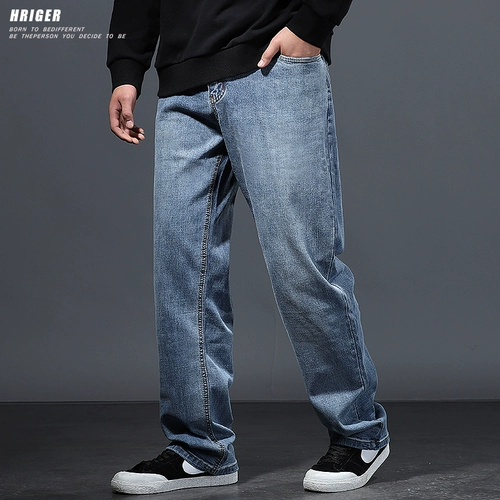 Осенние эластичные флисовые зимние прямые свободные джинсы для отдыха, оверсайз, большой размер, свободный крой