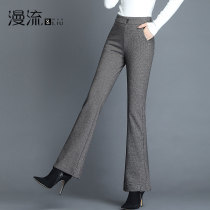 Woolen pants children autumn and winter plus Velvet micro-lathe pants 2020 new high waist slim straight tube flared pants thick mother pants