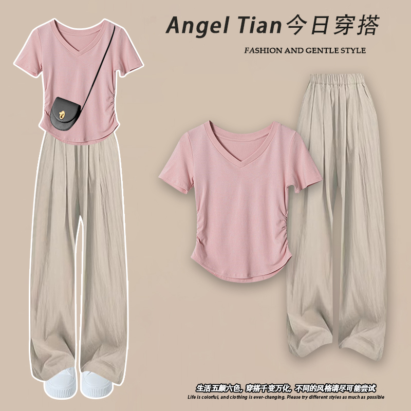 Summer Nursing Outfit Postpartum Pure Cotton Breastfeeding T-Shirt Top V-Neck Regular Shoulder Wide-Leg Casual Pants Two-Piece Set Trendy Summer Nursing Outfit Postpartum Pure Cotton Breastfeeding T-Shirt Top V-Neck Regular Shoulder Wide-Leg Casual Pants Two-Piece Set Trendy