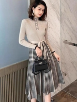 Semi-high neck knitted breastfeeding dress autumn and winter wear slim matching coat with base shirt feeding fashion sweater