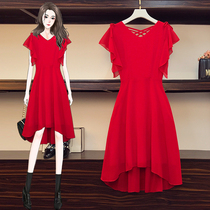 Leading mommy temperament goddess red chiffon breastfeeding dress summer feeding fashion out waist Moon Clothing
