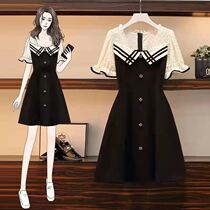 Postpartum lactation summer large size womens small fragrant style dress fat mm thin French splicing slim jumpsuit dress