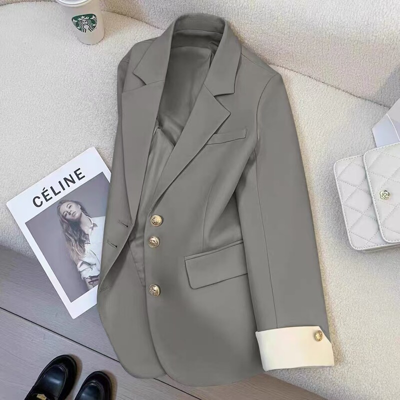 High-End Blazer for Women 2024 New Korean Style Spring and Autumn Petite Suit Casual Women's Small Blazer Black