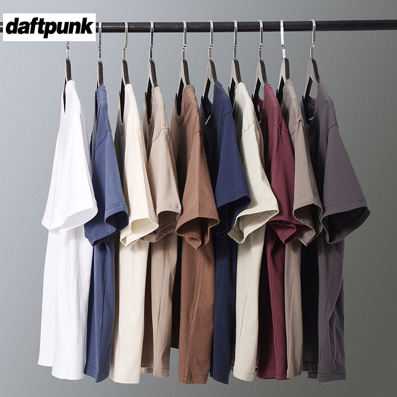 Japanese Style 240g Heavyweight T-Shirt for Men, Short-Sleeved, Vintage Amekaji, Pure Cotton, Solid Color, White Base Shirt, Half-Sleeve, Summer