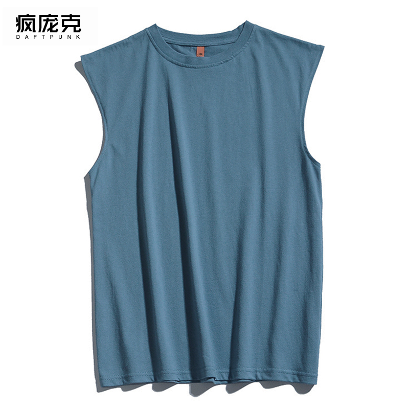 tinh khiết màu cá tính in thẻ xu hướng phong trào mùa hè triều nam vest bên ngoài mặc áo không tay t-shirt lỏng xu hướng hip-hop vết sưng vai