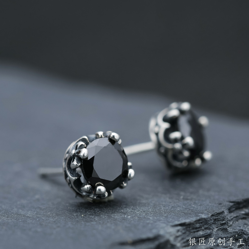 s925 sterling silver earrings for men and women 2020 new trend black retro simple cold wind earrings ear raising hypoallergenic