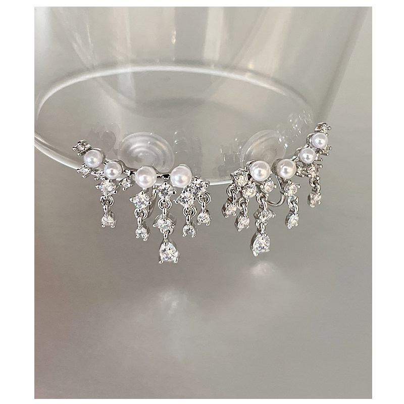 2021 new advanced senses Japan-ROK pearl streaming Su drop earrings Mosquito Coil Dish Without Ear Clip Earrings Woman 100 hitch 