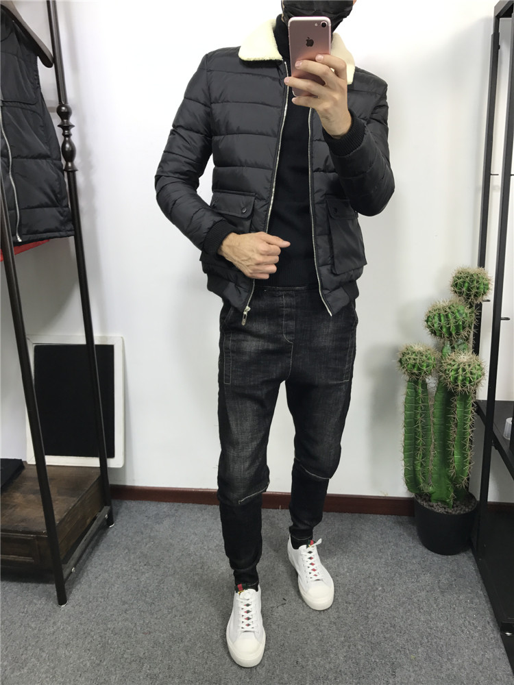 Mùa đông tinh thần anh chàng áo khoác cotton dày thủy triều Chàng trai áo khoác mỏng Áo khoác giản dị phiên bản Hàn Quốc của cổ áo khoác cotton áo khoác cặp