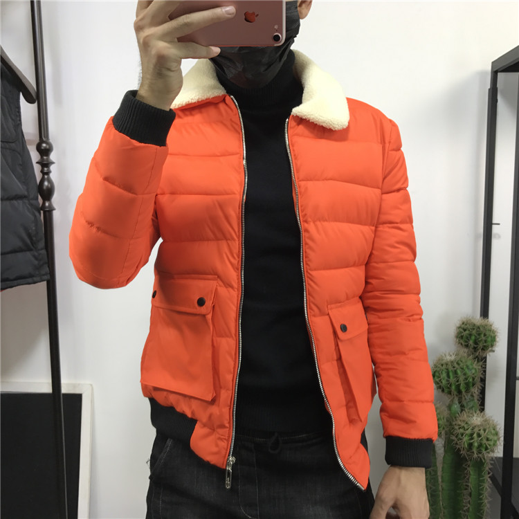 Mùa đông tinh thần anh chàng áo khoác cotton dày thủy triều Chàng trai áo khoác mỏng Áo khoác giản dị phiên bản Hàn Quốc của cổ áo khoác cotton áo khoác cặp