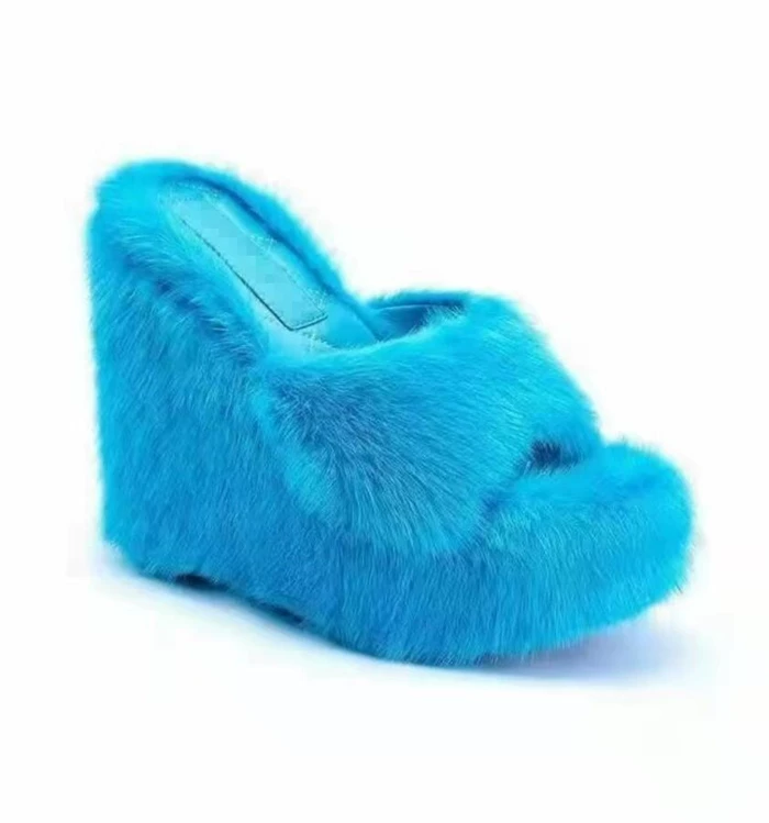 Европейские и американские шерстяные тапочки женские с мехом Fleece Fur Slippers Сандалии для женщин