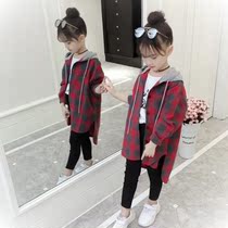 Girls Plaid Shirt 9 Long Korean Hooded Jacket Fashion Childrens Wear 5 Middle and Big Children Loose Casual Shirt 12