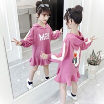 Girls Autumn Sweats 2021 New Korean version of childrens clothing skirt childrens autumn foreign style dress hooded coat tide