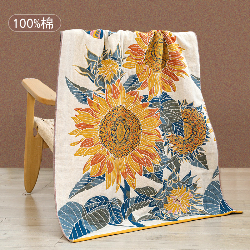 Sunflower Bath Towel, Five-Layer Gauze, Pure Cotton, Absorbent, Quick-Drying, Not Easy to Shed Lint, Household Large Bath Towel Sunflower Bath Towel, Five-Layer Gauze, Pure Cotton, Absorbent, Quick-Drying, Not Easy to Shed Lint, Household Large Bath Towel
