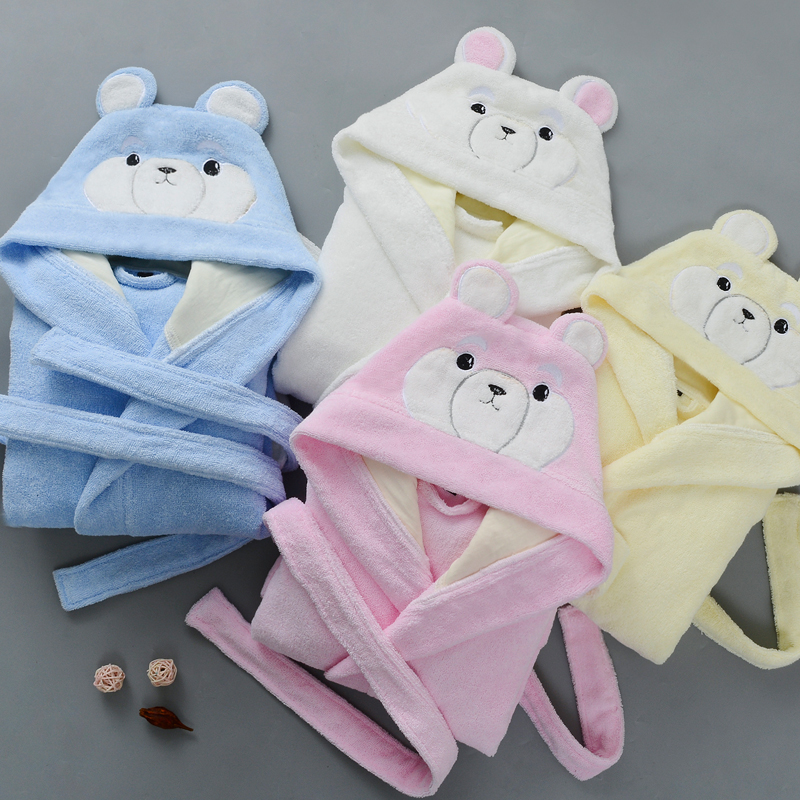 Children's bathrobe towel material sleeping robe with hat men and women children pure cotton bath clothes water absorbent speed dry toddler baby bath towel cloak