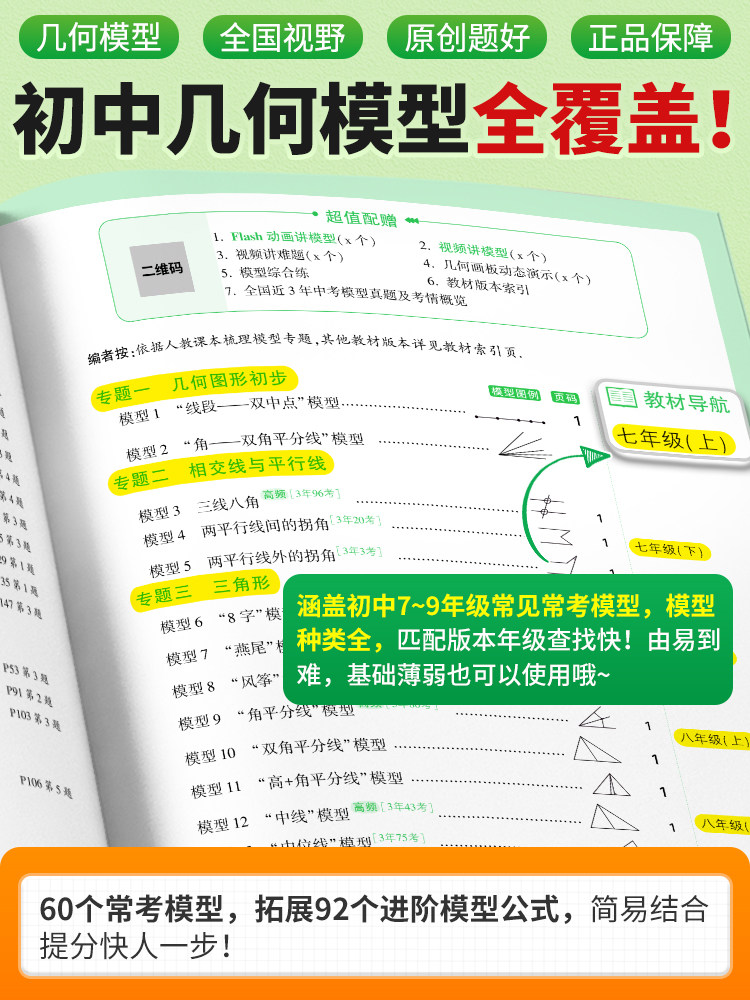 2026 New Edition Wanwei High School Entrance Exam Junior High School Mathematics Geometry Model Collection: Methods and Techniques for Solving Geometry Final Exam Questions in Grades 7, 8, and 9, Auxiliary Line Special Training Workbook, Wanwei High School Entrance Exam Mathematics Practice