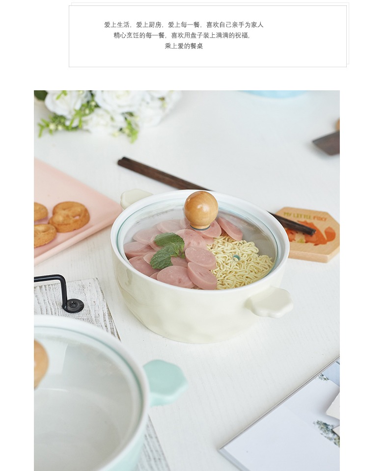 Dễ thương gốm thủy tinh bìa hộ gia đình bát súp lớn dày salad salad bát ăn trưa hộp sinh viên ký túc xá bát mì ăn liền - Hộp cơm điện sưởi ấm hộp cơm tự nấu