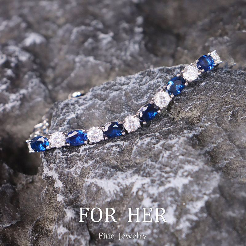 Fuhe Jewelry Sapphire Color-Block Bracelet Silver Plated 18K Gold Synthetic Cultivated Diamond Royal Sapphire Gift Fuhe Jewelry Sapphire Color-Block Bracelet Silver Plated 18K Gold Synthetic Cultivated Diamond Royal Sapphire Gift
