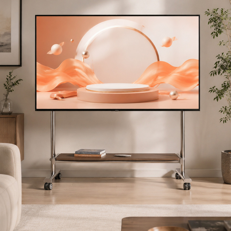 Living Room Tv Mobile Stand Compatible with 55-100inch Black Solid Wood 304 Stainless Steel Wheeled Tv Stand Living Room Tv Mobile Stand Compatible with 55-100inch Black Solid Wood 304 Stainless Steel Wheeled Tv Stand