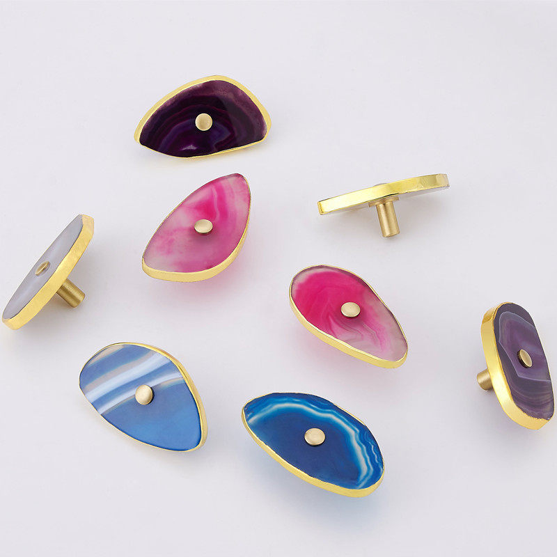 Nordic brass creative handle designer cabinet drawer copper handle natural agate stone decorative cabinet small handle